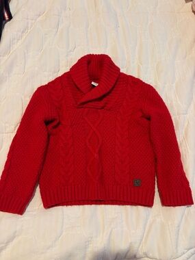 Janie and Jack Red Cable-Knit Shawl Collar Sweater